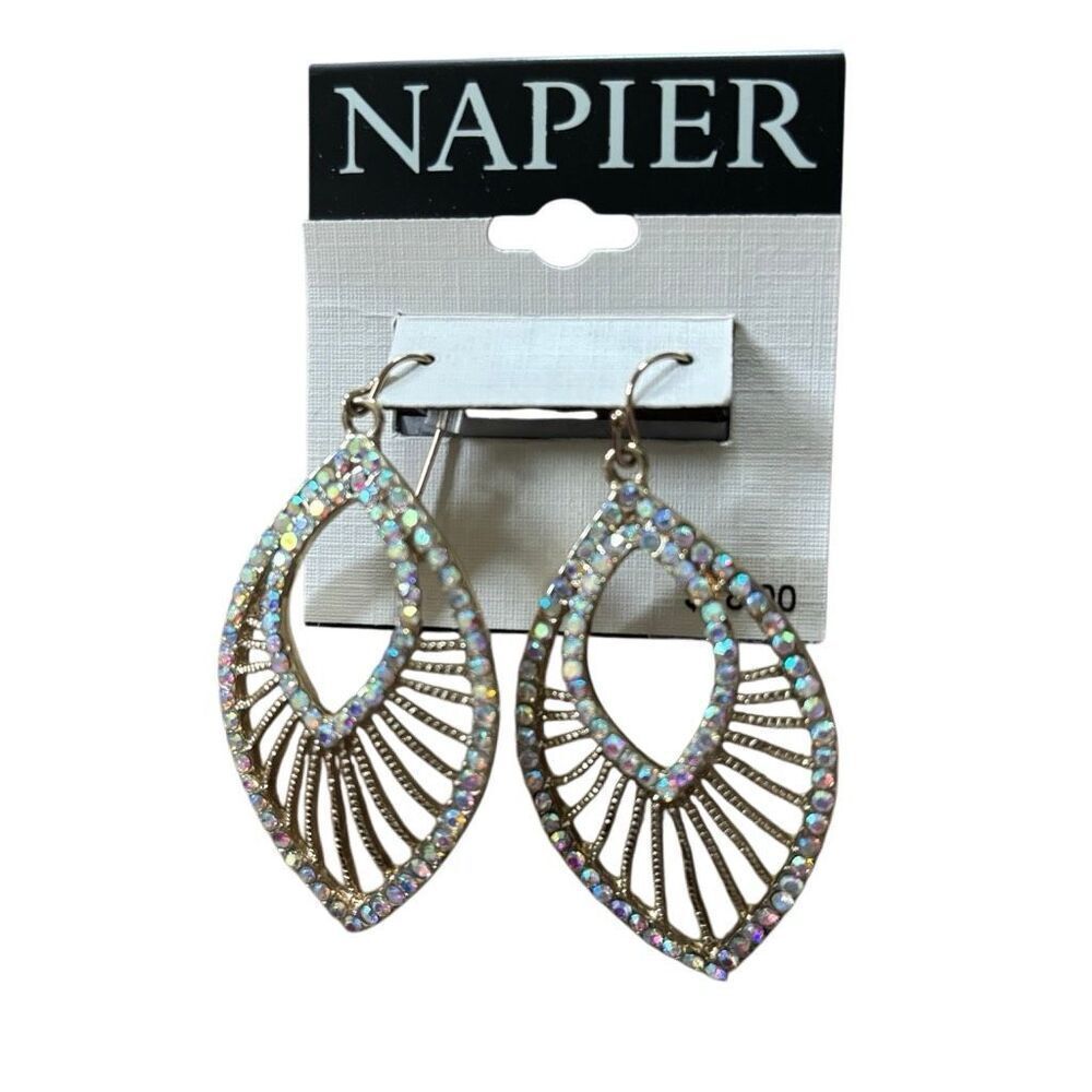 Napier Gold Tone Crystal Drop Dangling Earrings